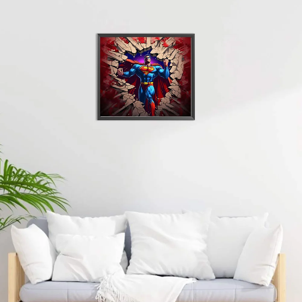 Diamond Painting - Full Round Drill - Superman Breaking Wall(Canvas|40*35cm)