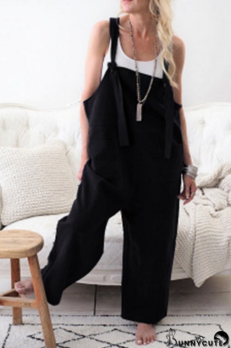 Casual Solid Split Joint Spaghetti Strap Loose Jumpsuits