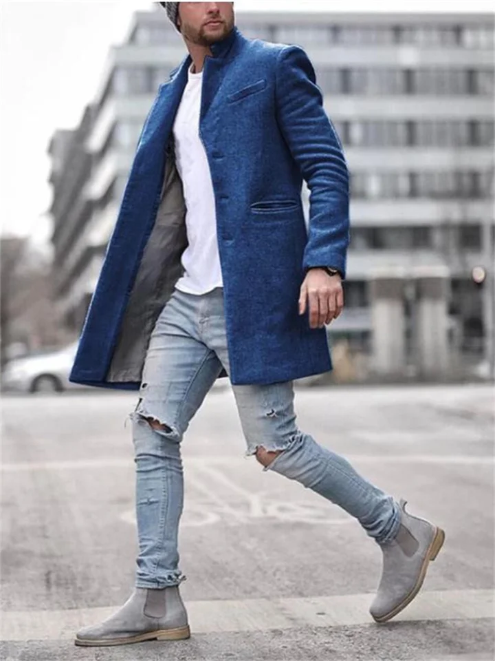 Autumn and Winter Fashion Trend Trench Coat Men's Jacket Lapel Phoenix Tweed Medium-length Coat | 168DEAL