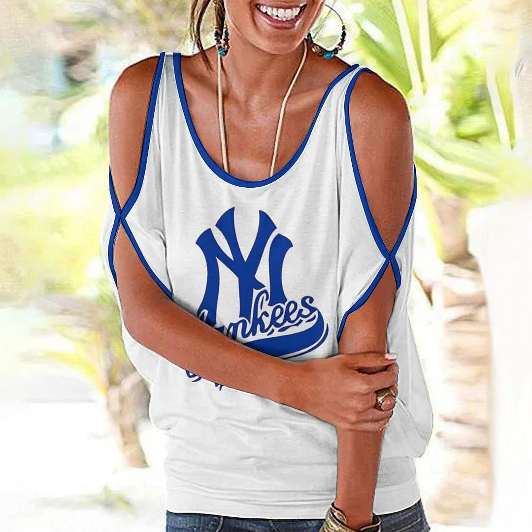 Shoulder Off  Loose Short Sleeve Casual T-shirt for Women Printed with Pattern,Blue
