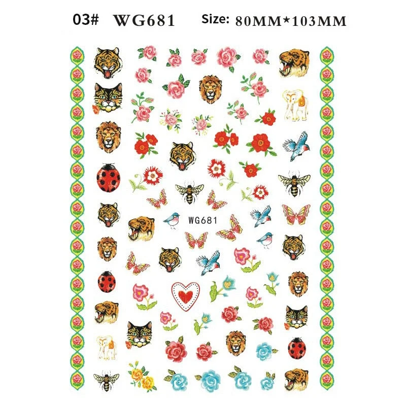 Black White Milk Cow 3D Nail Stickers Butterfly Leopard Adhesive Nail Transfer Decals Sliders Wraps DIY Nail Art Decorations