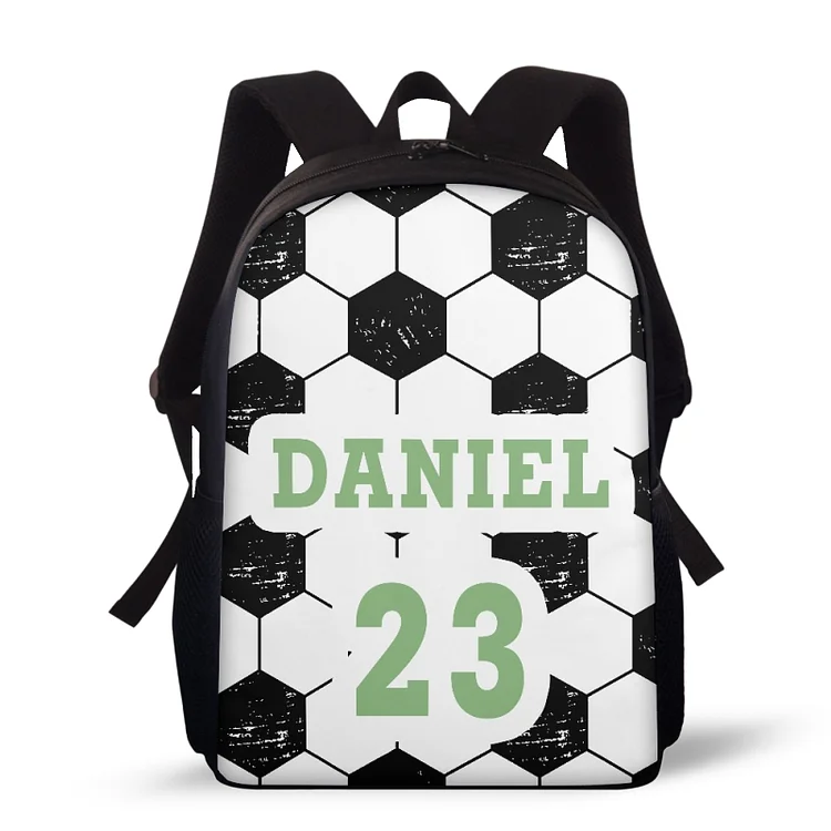 Personalized Name Football School Bag Boys Black Backpack, Customized Schoolbag Travel Bag For Kids