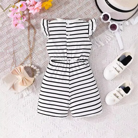 【3Y-7Y】Girls Casual Striped Jumpsuit