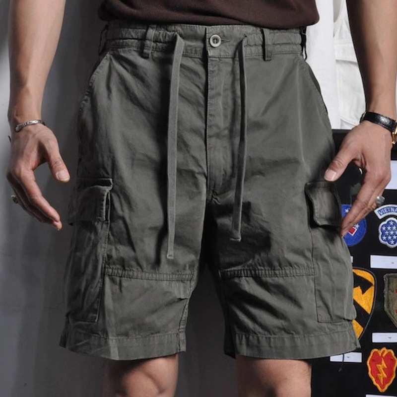 Men's Military Olive Green Drawstring Cargo Shorts