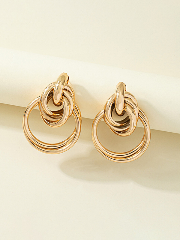 Shiny Hollow Geometric Earrings Accessories GOLD-One_size