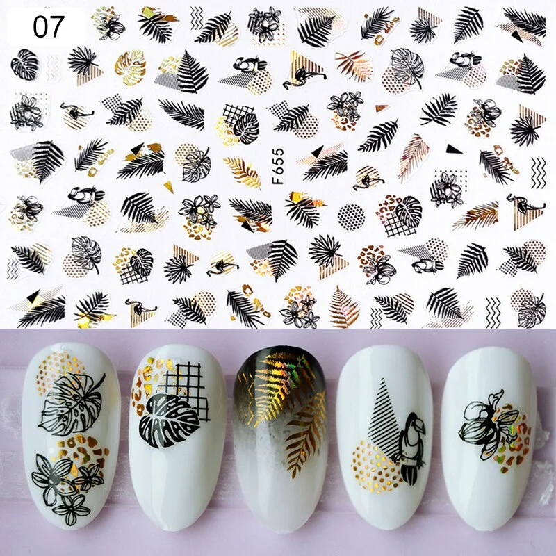1pcs Black White Letter Stickers For Nails Flower Leaf Linear Transfer Decals Slider 3D Nail Art Decorations Wraps