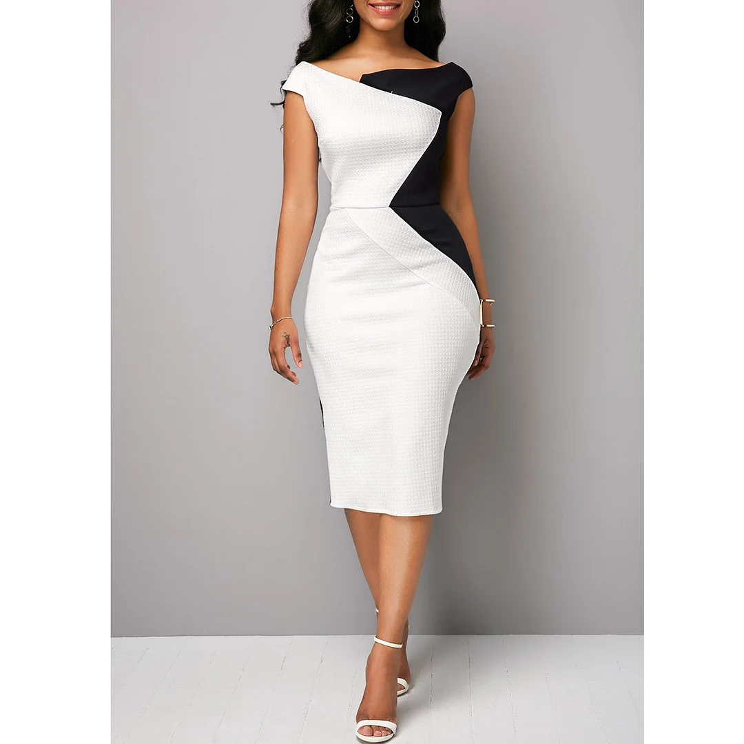 Women's Knitted Dress Plus Size Colorblock Stitching Bodycon Dress