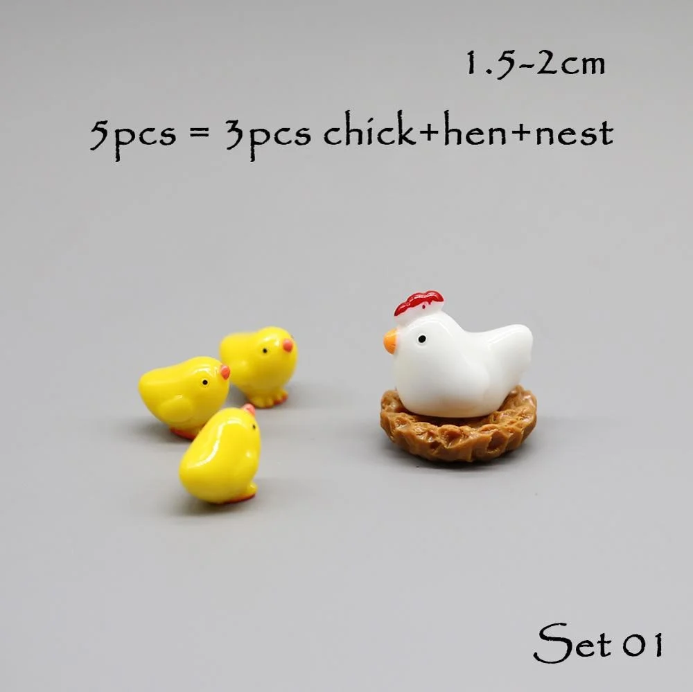 Christmas Gift 5pcs Cute Mini Chick Rabbit Cow Sheep Animal Micro Fairy Garden Miniature Terrarium Succulent Decoration Ornaments Accessories