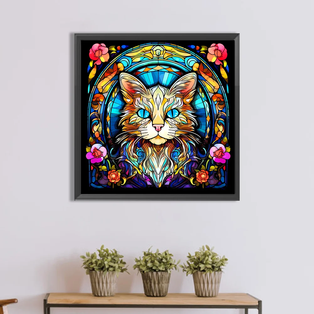 Full Round Diamond Painting 30*30cm - Glass Serious Cat