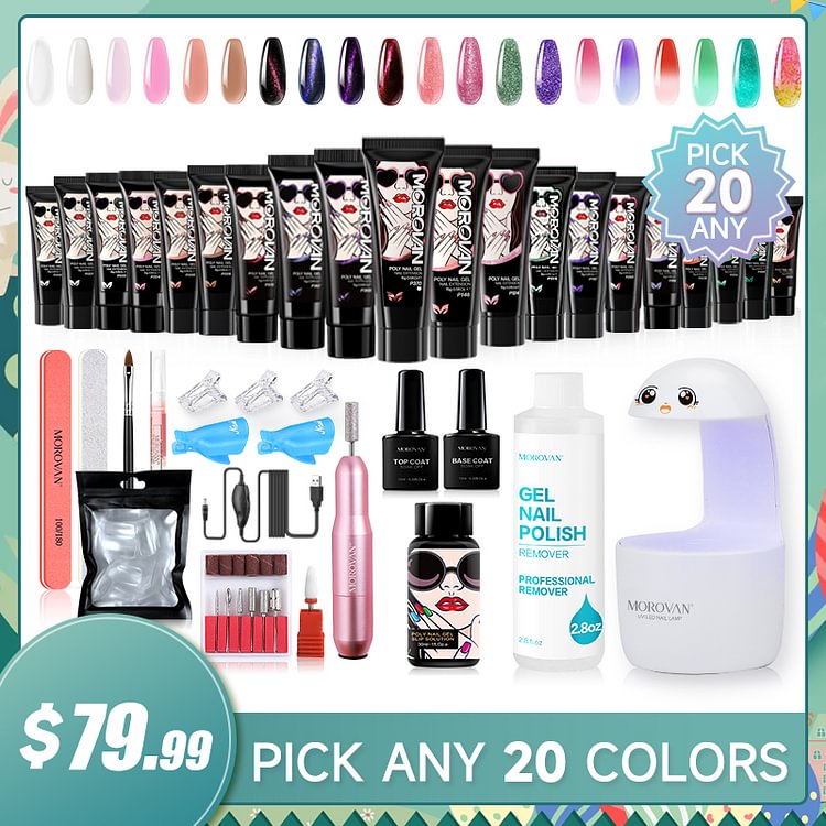Free Choice 20 From 120+ Colors 15ml with Nail Drill Nail Remover 8W Finger Nail Lamp Poly Nail Gel Professional Kit