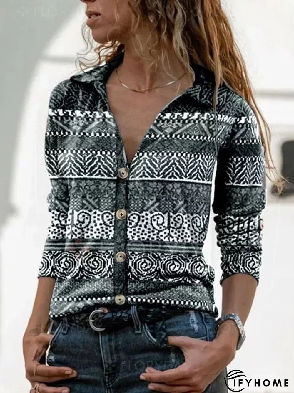 Casual Shawl Collar Color Block Loose Blouse | IFYHOME