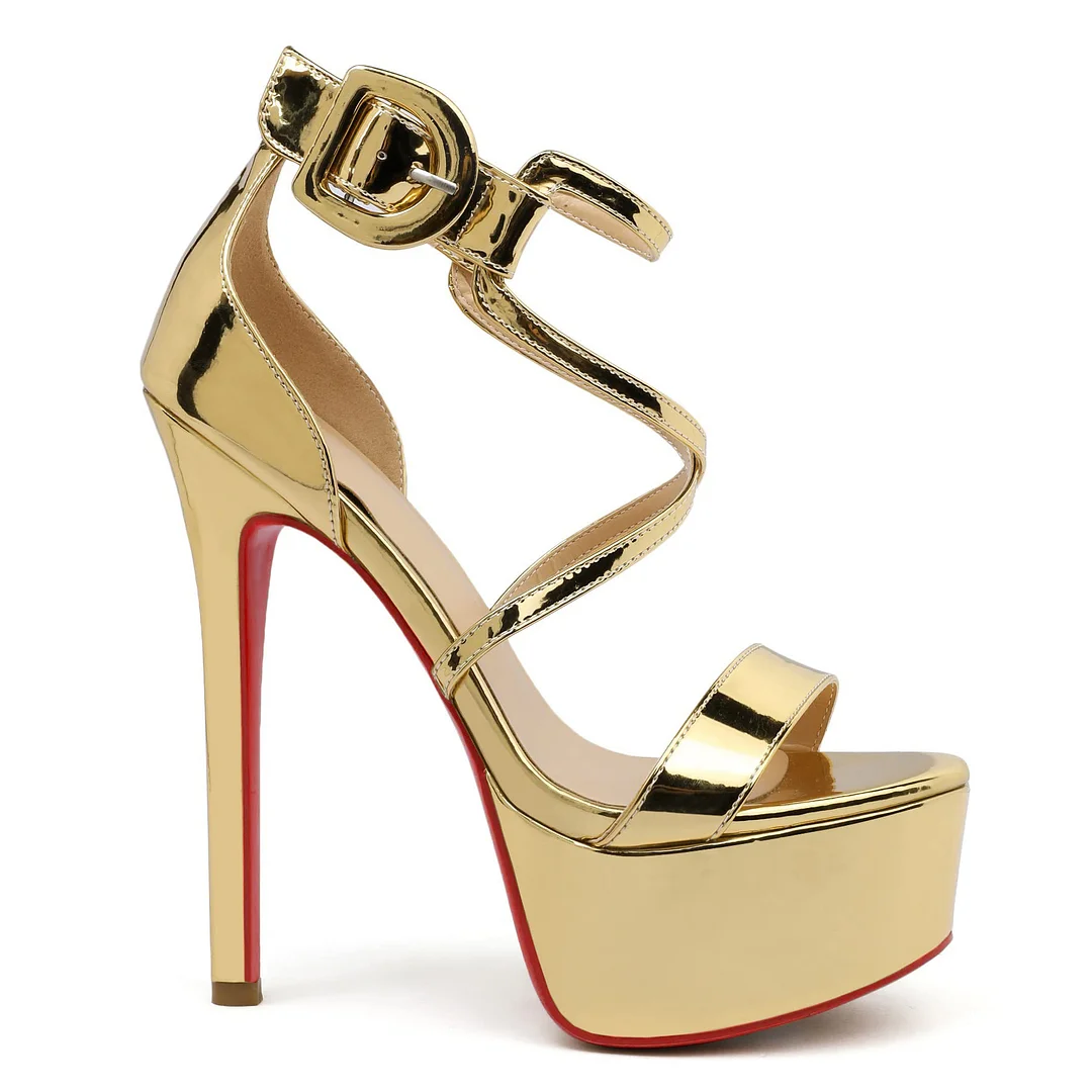 150mm Open Toe Platform Sandals Ankle Strap High Heel Red Bottom Summer Shoes for Women-MERUMOTE