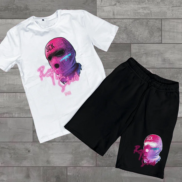 Face Pattern Short Sleeve Two Piece Set