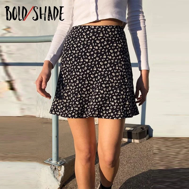 Bold Shade Vintage Aesthetic Fashion Mini Skirts Bow Floral Irregular Sexy Skirt Streetwear E-girl Women Outfits Autumn Summer