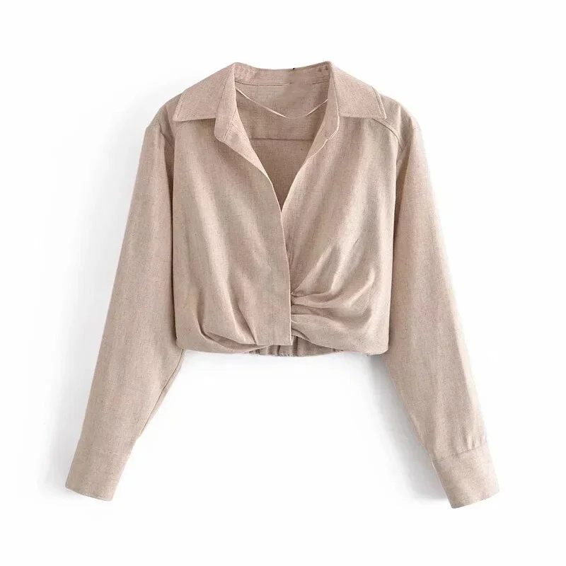 SLMD Stylish Chic Beige Linen Shirts Skirts Suits Women 2021 Fashion Lapel Collar Cropped Blouses Ruched Side Split Skirts Sets
