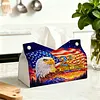 DIY Diamond Art Tissue Box Holder Eagle USA 250 PU Leather Diamond Art Desktop Organizer Resin Rhinestone Storage Organizers Gem Art Home Office Decor Craft Gift