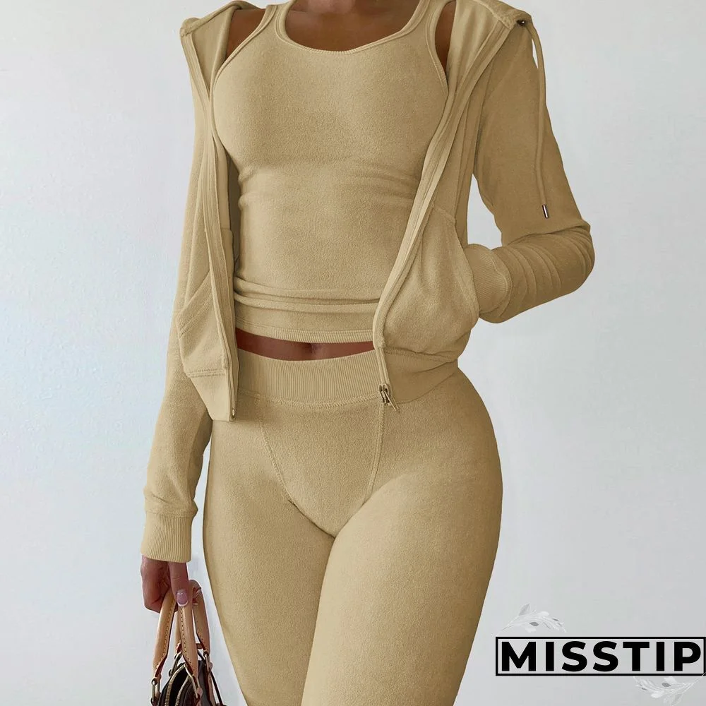 Zipper Hooded Coat+Vest+Jogger Pants Tracksuits