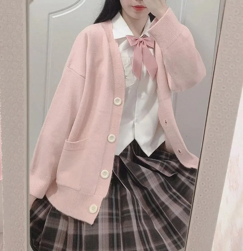 Japanese Style Sweater Autumn Winter New V-neck Cotton Knitted Sweater JK Uniform Cardigan Multicolor Cosplay Women's Wear 17740