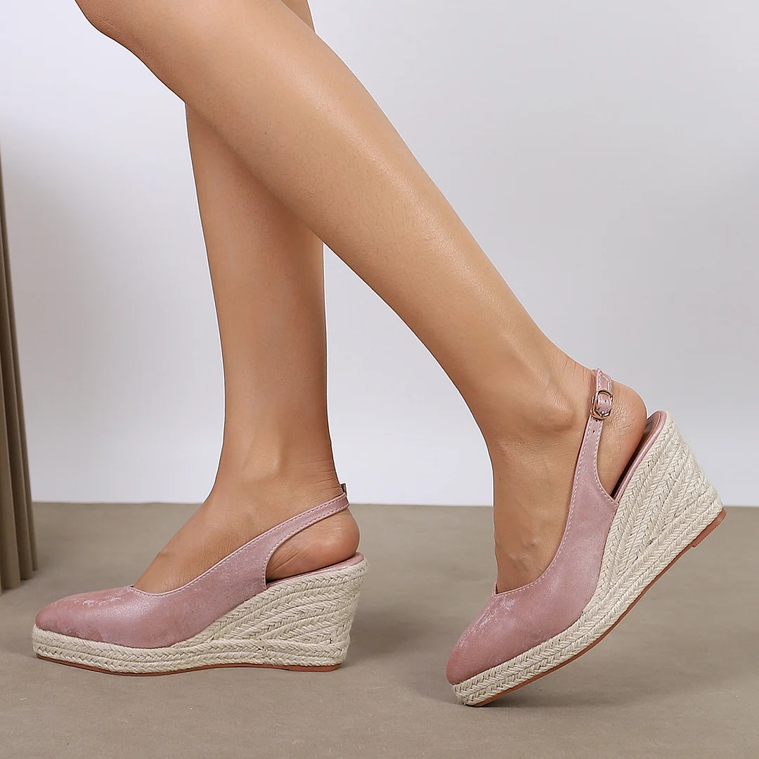 Wongn Wongn And Autumn Slope With Thick Bottom High With Pointed Shallow Head Slippers Straw Hemp Rope Bottom Women's Shoes