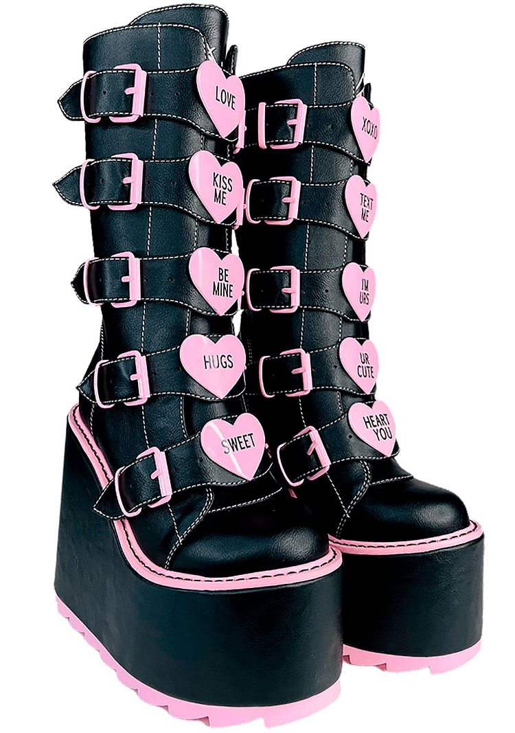 Dune Valentine Platform Boots in Black Pink