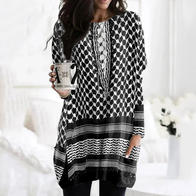Hope Peace Forever And Palestinian Inspired Pattern Pocket Comfy Tunic