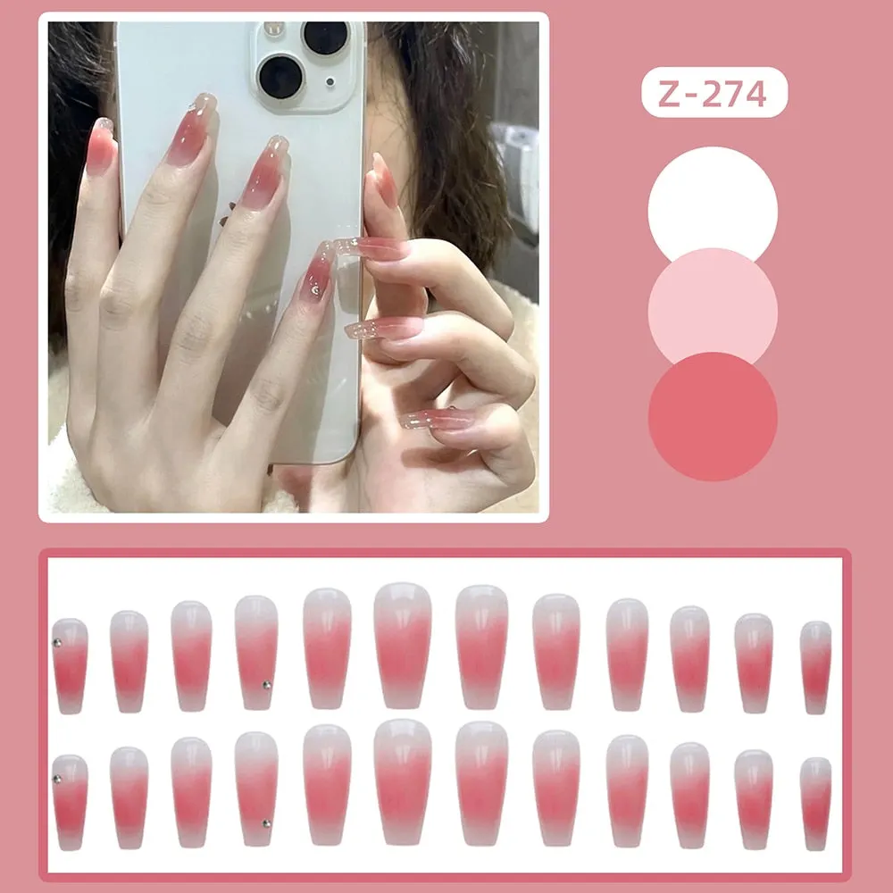 24pcs Butterfly decorated false nails Removable Long Paragraph Fashion Manicure press on nail tips full cover acrylic for girls-Nail Inspo