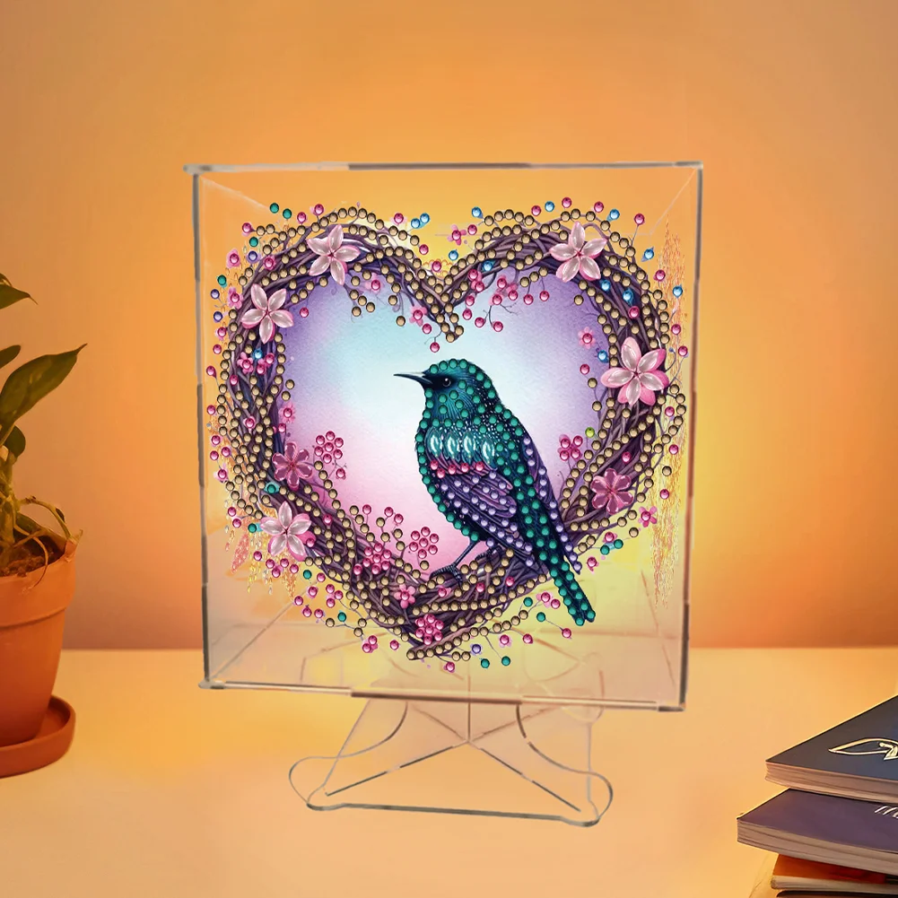 DIY Birds Diamond Art Painting Lamp Four Sided for Bedroom Decor Gifts
