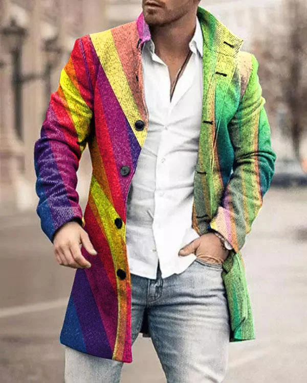 Men's Casual Colorful Multicolor Art Jacket Coat