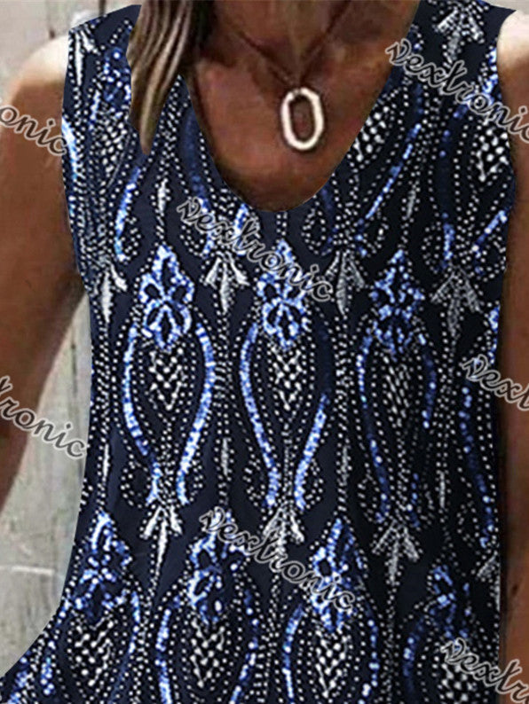 Women Sleeveless V-neck Floral Printed Polka Dot Top