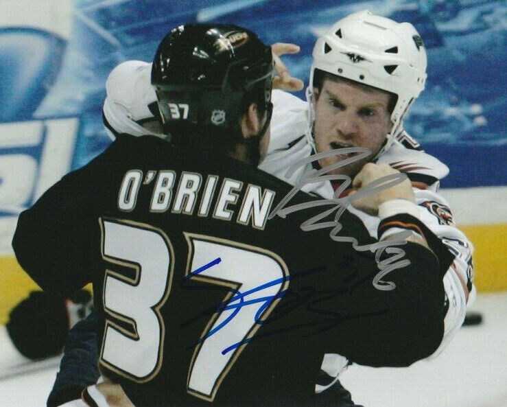 BRAD WINCHESTER & SHANE O'BRIEN SIGNED FIGHT 8x10 Photo Poster painting! OILERS DUCKS Autograph