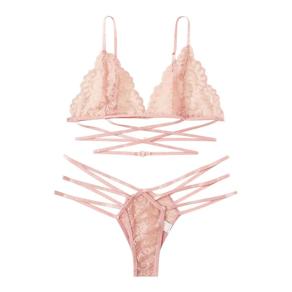 Sexy Lingerie Bra Set New Women Green Sexy Lace Sling Bra Thong Set Bandage Underwear Sleepwear Lingerie Sets Lenceria 661BRS10