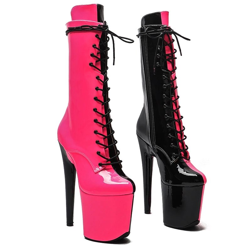 TAAFO 20cm/8inches Patent PU Upper Two Color Mix Color High Heel Platform Pole Dancing Boots