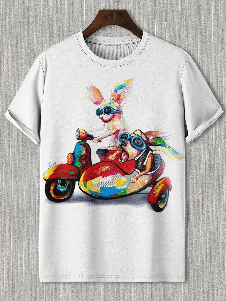 Men's Dogs Moped Colorful Art Print Casual T-Shirt