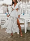 Plunging Backless Long Sleeves Maxi Dress