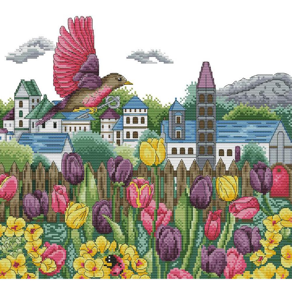

Tulips and Birds - 14CT Stamped Cross Stitch - 41*37cm, 501 Original