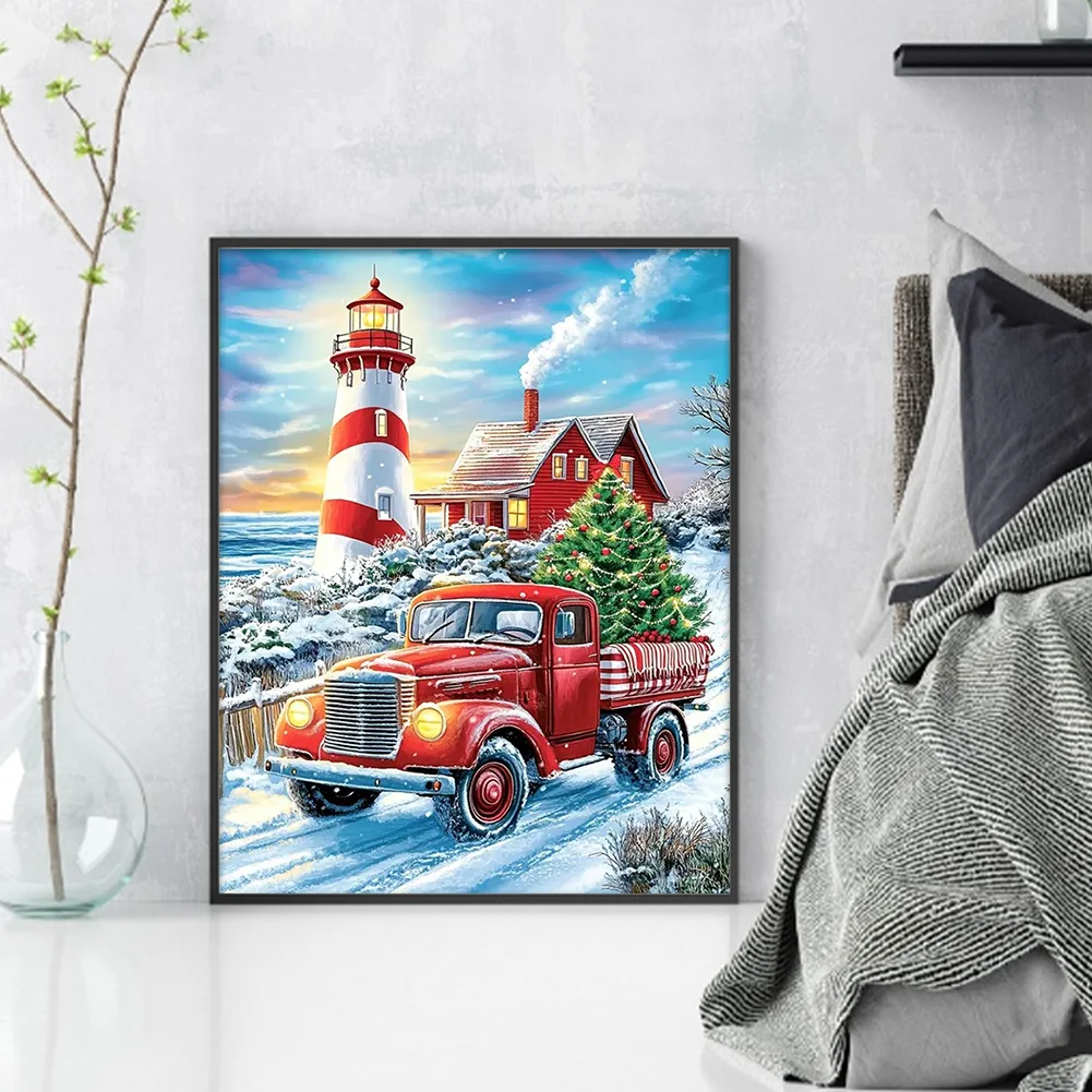 11CT Full Stamped CrossStitch - Lighthouse Truck(Canvas|40*50CM)