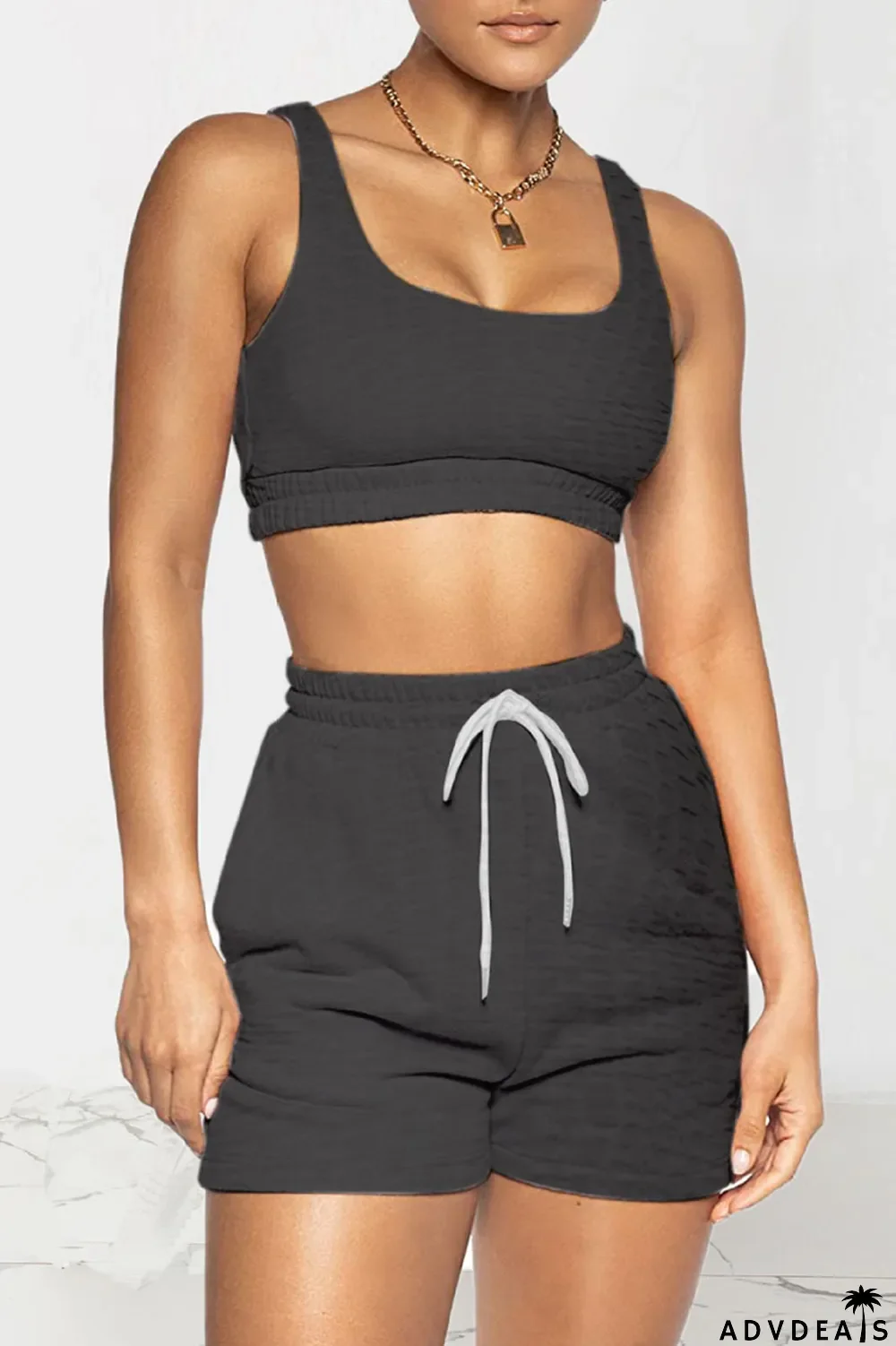 Royal Blue Celebrities Solid Split Joint U Neck Sleeveless Two Pieces