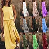 Women's Casual Round Neck Solid Color Sleeveless Slit Jumpsuit Long Dress