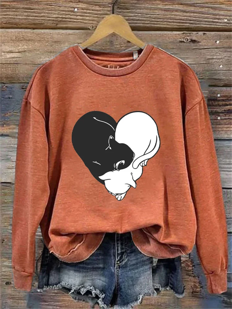 VChics Women's Casual Funny Black Cat Print Sweatshirt