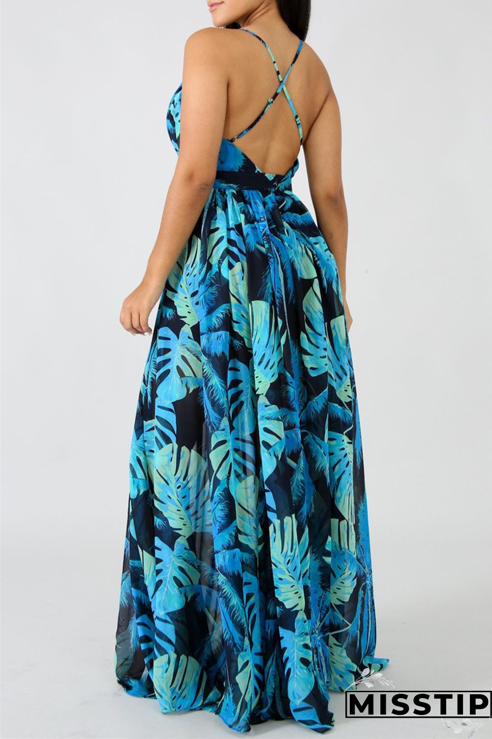 Pink Fashion Casual Print Backless V Neck Sling Dress