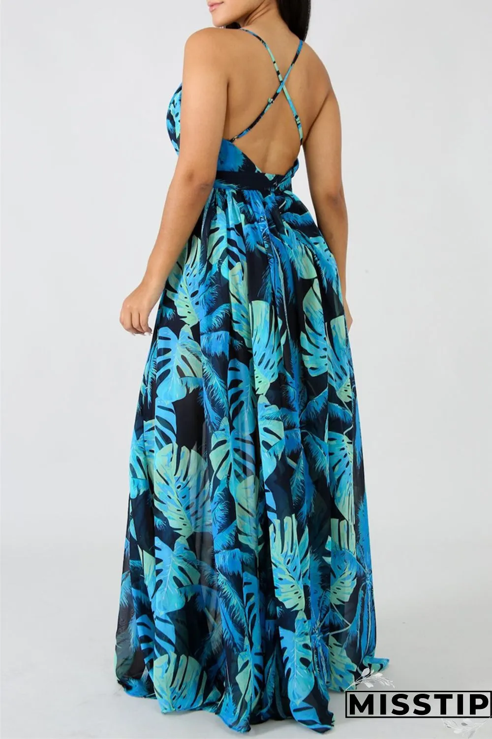 Pink Fashion Casual Print Backless V Neck Sling Dress