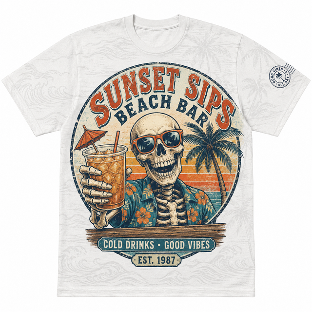 Surf Sunset Side Beach Bar Cotton T-Shirt
