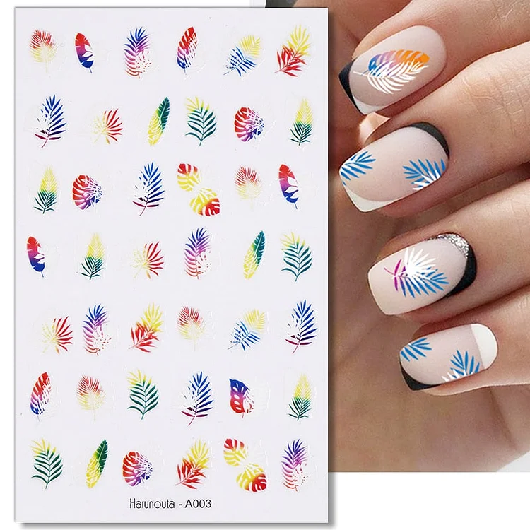 Harunouta Cool Colorful Blue Yellow 3D Nail Sticker Spring Flower Leaves Sliders Transfer Decals For Nails DIY Design Decoration
