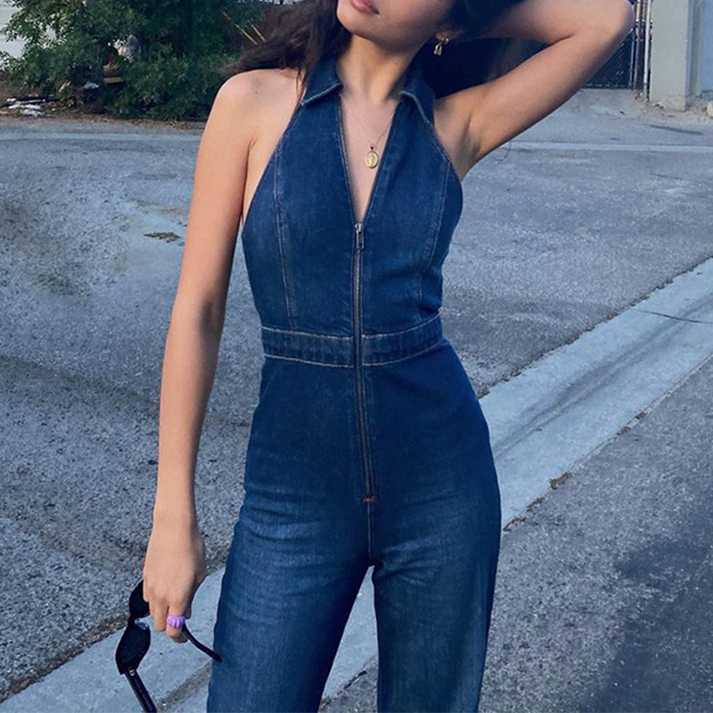 Denim Style Retro Flared Jumpsuit main image 1