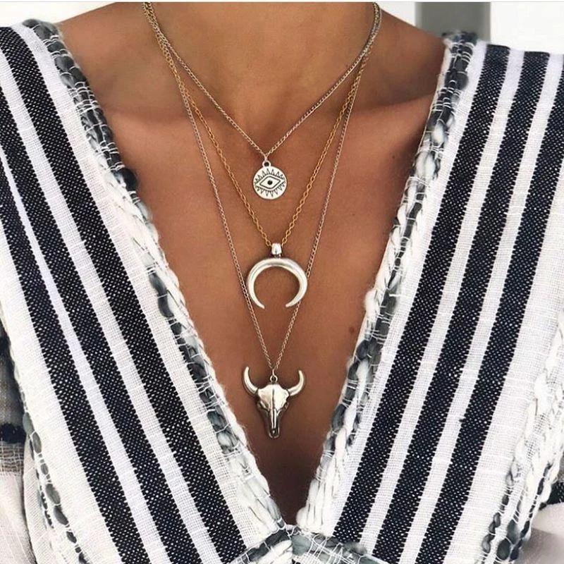 Women plus size clothing Vintage Three Piece Set Moon Necklace Wholesale Cheap Jewelry-Nordswear