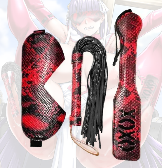 Scarlash - 3pcs Lovers Kit, Leather Whip Paddle Blindfold For BDSM Flogger By Rose Toy