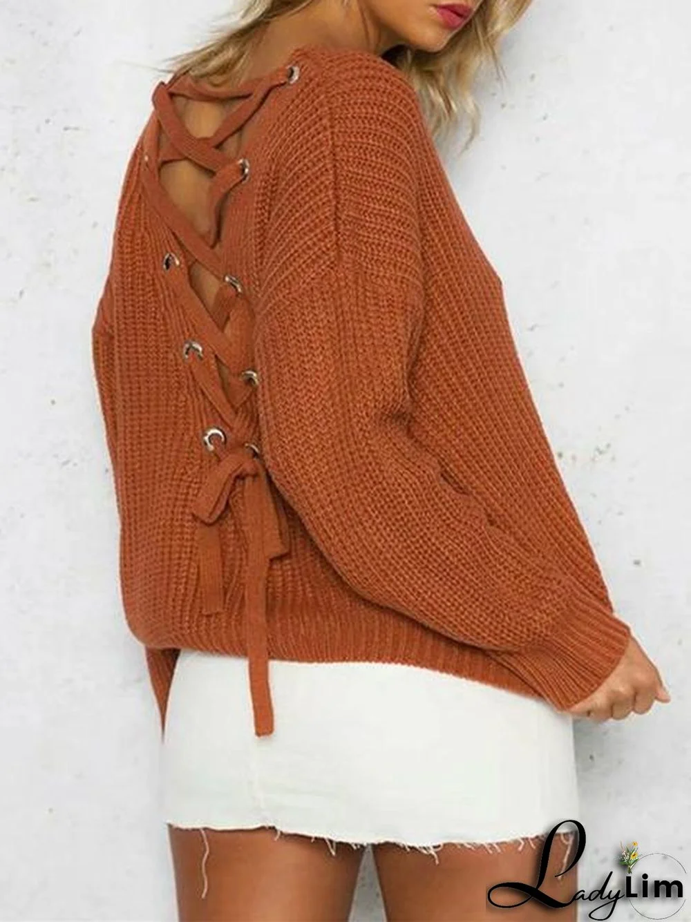 Lace-up Hollow V Neck Sweater