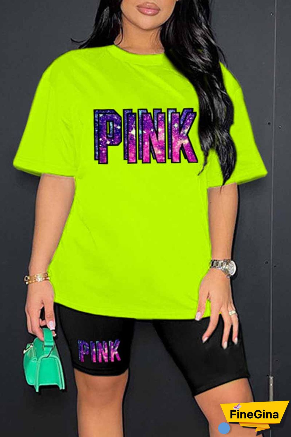 Blue Casual Print Letter O Neck Short Sleeve Two Pieces