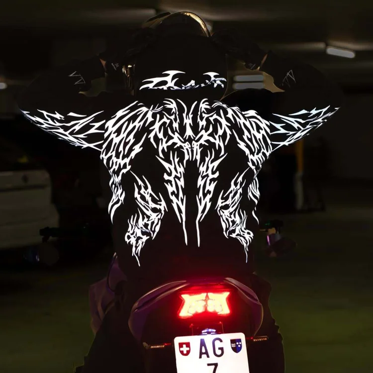 Street Reflective Flame Print Oversized Cycling Hoodie