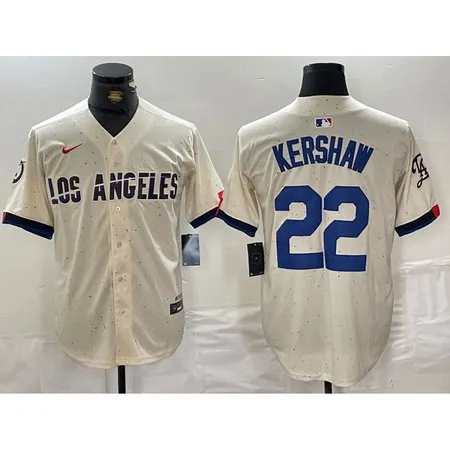 Men's Los Angeles Dodgers #22 Clayton Kershaw Cream Stitched Baseball Jersey ZZ16